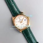 Swiss Replica Rolex Day-Date Yellow Gold Watch White Dial Green Leather